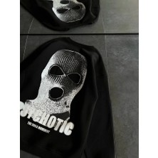 Mazıdağı Kışlık Bisiklet Yaka Baskılı Sweatshirt - Siyah