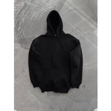 Mazıdağı Kapşonlu Üç Iplik Penye Basic Sweatshirt - Siyah