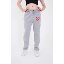 Mazıdağı Oversize Boru Paça Baskılı Eşofman Pantolon - Gri