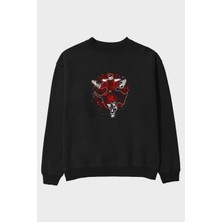Ankhises M Bıson Ön Baskılı Siyah Oversize Sweatshirt Erkek Kadın Bisiklet Yaka