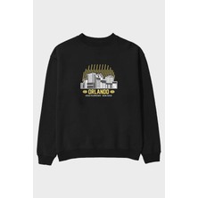 Ankhises Orlando Ön Baskılı Siyah Oversize Sweatshirt Erkek Kadın Bisiklet Yaka