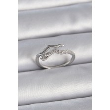 Clariss Pirinç Gümüş Renk Zirkon Taşlı Yılan Ayarlanabilir Model Kadın Yüzük