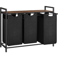 Çamaşır Sepeti, 3 Bölmeli Çamaşır Sepeti, Çıkarılabilir Çamaşır Torbaları, Çamaşır Sıralayıcı, Raf, Metal Çerçeve, 3 x 38L, 92,5 x 33 x 72 Cm, Rustik Kahverengi ve Siyah BLH301B01