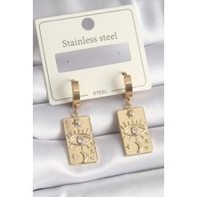 Clariss 316L Çelik Gold Renk Zirkon Taşlı Göz Işleme Detay Plaka Model Kadın Küpe