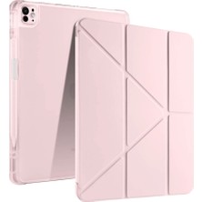 Fuchsia iPad Pro 13 2024 Uyumlu Kalem Bölmeli Akıllı Uyku Modlu Trifolding A2925 / A2926 Tablet Kılıfı