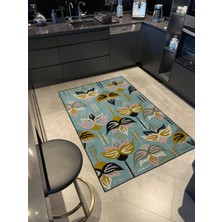 Rugs Modern Yeşil Renkli Yapraklı Desenli Dokuma Taban Halı MIRAVIP312