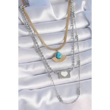 Clariss 316L Çelik Mix Renk 3'lü Zincir Damla Madalyon Figür Uzun Kadın Kolye