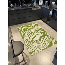 Rugs Modern Yeşil Krem Yazılı Dalgalı Desenli Modern Dekoratif Halı MIRAVIP475
