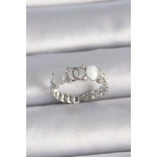 Shopzum Pirinç Gümüş Renk Ayarlanabilir Zirkon Taşlı Beyaz Mineli Birleşik Halka Model Kadın Yüzük