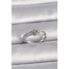 Shopzum Pirinç Gümüş Renk Ayarlanabilir Zirkon Taşlı Düğüm Kalp Model Kadın Yüzük