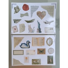 Pink Swan Craft Vintage Scrapbook Karışık Elementler Etiket Seti Bullet Journal Planlayıcı Stickers