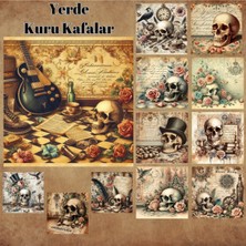 Pink Swan Craft Yerde Kuru Kafalar Vintage 12 Adet Scrapbook Bullet Journal Mat Planlayıcı Sticker Etiket Seti