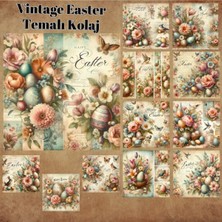 Pink Swan Craft Easter Temalı Vintage 12 Adet Scrapbook Bullet Journal Mat Planlayıcı Sticker Etiket Seti