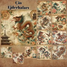 Pink Swan Craft Çin Ejderhaları Vintage 12 Adet Scrapbook Bullet Journal Mat Planlayıcı Sticker Etiket Seti