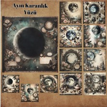 Pink Swan Craft Ayın Karanlık Yüzü Vintage 12 Adet Scrapbook Bullet Journal Mat Planlayıcı Sticker Etiket Seti