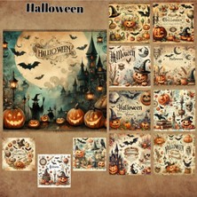 Pink Swan Craft Halloween Vintage 12 Adet Scrapbook Bullet Journal Mat Planlayıcı Sticker Etiket Seti