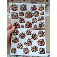 Pink Swan Craft Vintage Scrapbook Çiçekli Seramik Çay Setleri Etiket Seti Bullet Journal Planlayıcı Sticker Seti