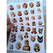 Pink Swan Craft Vintage Kedi Portreleri Etiket Seti Laptop Ipad Defter Kitap Planlayıcı Sticker