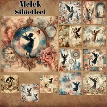 Pink Swan Craft Melek Silüetleri Vintage 12 Adet Scrapbook Bullet Journal Mat Planlayıcı Sticker Etiket Seti