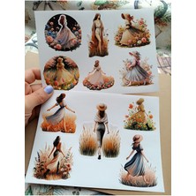 Pink Swan Craft Vintage Scrapbook Victorian Tarlada Yürüyen Kızlar Etiket Seti Bullet Journal Planlayıcı Stickers