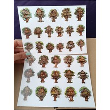 Pink Swan Craft Anime Tarzı Ağaç Evler Etiket Seti Laptop Ipad Defter Kitap Planlayıcı Sticker