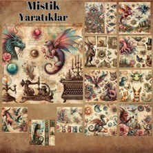 Pink Swan Craft Mistik Yaratıklar Vintage 12 Adet Scrapbook Bullet Journal Mat Planlayıcı Sticker Etiket Seti