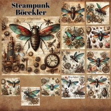 Pink Swan Craft Steampunk Böcekler Vintage 12 Adet Scrapbook Bullet Journal Mat Planlayıcı Sticker Etiket Seti