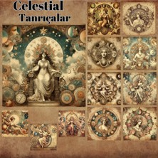 Pink Swan Craft Celestial Tanrıçalar Vintage 12 Adet Scrapbook Bullet Journal Mat Planlayıcı Sticker Etiket Seti