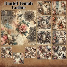 Pink Swan Craft Dantelli Gothic Temalı Vintage 12 Adet Scrapbook Bullet Journal Mat Planlayıcı Sticker Etiket Seti