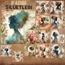 Pink Swan Craft Kadın Silüetleri Vintage 12 Adet Scrapbook Bullet Journal Mat Planlayıcı Sticker Etiket Seti