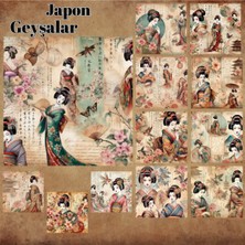 Pink Swan Craft Japon Geyşalar Vintage 12 Adet Scrapbook Bullet Journal Mat Planlayıcı Sticker Etiket Seti