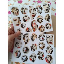 Pink Swan Craft Vintage Yırtılmış Kağıt Kadın Yüzleri Etiket, Scrapbook, Bullet Journal, Planlayıcı Sticker Seti