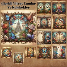 Pink Swan Craft Ççekli Vitray Camlar ve Kelebekler 12 Adet Scrapbook Bullet Journal Mat Planlayıcı Sticker Etiket