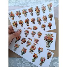 Pink Swan Craft Vintage Vazo Cicekler Etiket Seti Scrapbook Bullet Journal Planlayıcı Sticker Seti