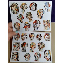 Pink Swan Craft Vintage Art Dekoratif Kadın Portreleri Etiket Seti Laptop Ipad Defter Kitap Planlayıcı Sticker