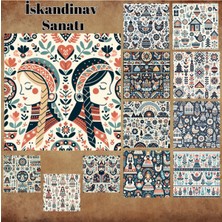 Pink Swan Craft İskandinav Tarzı Halk Sanatı Vintage 12 Adet Scrapbook Bullet Journal Mat Planlı Sticker Etiket Set