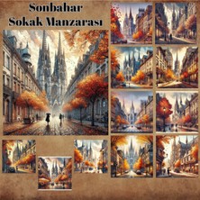 Pink Swan Craft Sonbahar Sokak Manzaraları Vintage 12 Adet Scrapbook Bullet Journal Mat Planlayıcı Sticker Etiketler