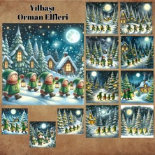 Pink Swan Craft Yılbaşı Orman Elfleri Vintage 12 Adet Scrapbook Bullet Journal Mat Planlayıcı Sticker Etiket Seti