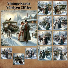 Pink Swan Craft Karda Yürüyen Çiftler Vintage 12 Adet Scrapbook Bullet Journal Mat Planlayıcı Sticker Etiket Seti