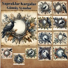 Pink Swan Craft Aynalar Yapraklar ve Kargalar Vintage 12 Adet Scrapbook Bullet Journal Mat Planlayıcı Sticker