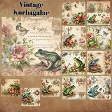 Pink Swan Craft Kurbağalar Vintage 12 Adet Scrapbook Bullet Journal Mat Planlayıcı Sticker Etiket Seti