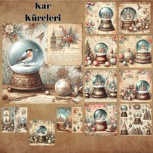 Pink Swan Craft Kar Küreleri Vintage 12 Adet Scrapbook Bullet Journal Mat Planlayıcı Sticker Etiket Seti