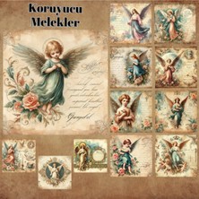 Pink Swan Craft Koruyucu Melekler Vintage 12 Adet Scrapbook Bullet Journal Mat Planlayıcı Sticker Etiket Seti