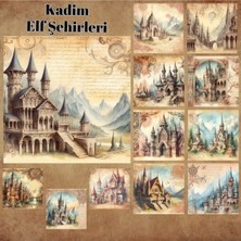 Pink Swan Craft Kadim Elf Şehirleri Vintage 12 Adet Scrapbook Bullet Journal Mat Planlayıcı Sticker Etiket Seti