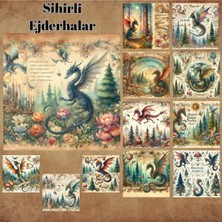 Pink Swan Craft Sihirli Ejderhalar Vintage 12 Adet Scrapbook Bullet Journal Mat Planlayıcı Sticker Etiket Seti