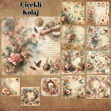 Pink Swan Craft Çiçekli Kolaj Vintage 12 Adet Scrapbook Bullet Journal Mat Planlayıcı Sticker Etiket Seti