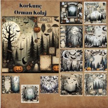 Pink Swan Craft Korkutucu Orman Manzaraları Vintage 12 Adet Scrapbook Bullet Journal Mat Planlayıcı Sticker Etiket