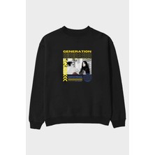Ankhises Generation Yazılı Ön Baskılı Siyah Oversize Sweatshirt Erkek Kadın Bisiklet Yaka