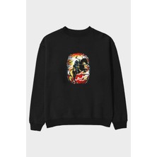 Ankhises Headless Horseman Ön Baskılı Siyah Oversize Sweatshirt Erkek Kadın Bisiklet Yaka