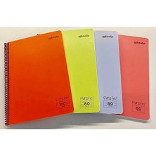 Mynote 4 Adet A4 80 Yaprak 2 Adet Kareli + 2 Adet Çizgili Telli Defter Pastel Renk P.kapak Krem Renk Kağıt